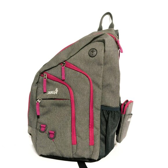 Seeu Handbags - SEEU Large Sling Crossbody Gray/Pink Laptop Backpack